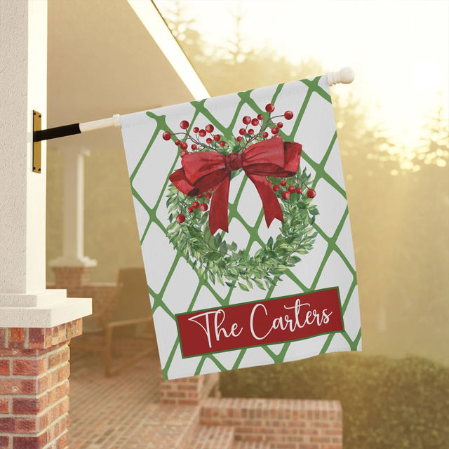 Picture of Christmas Garden Flag with Family Name - Personalized Christmas Outdoor Decor for Yard & Garden