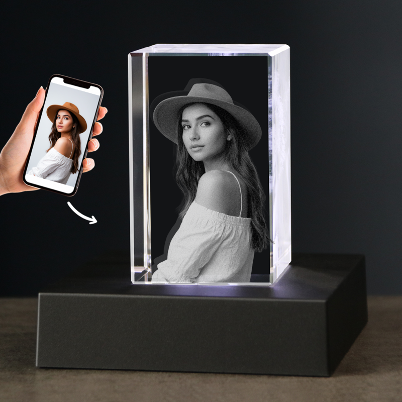 Picture of Custom Photo 3D Laser Crystal  Portrait Straight Line