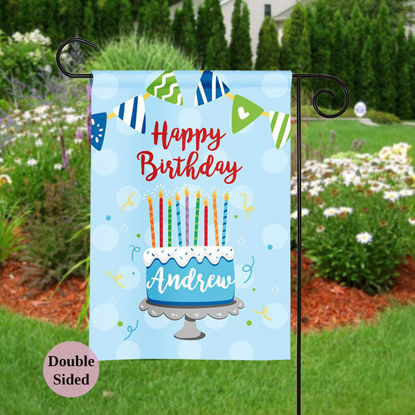 Picture of Birthday Party Sign Garden Flag - Custom Birthday Party Flag with Kids Name - Celebrate Birthday
