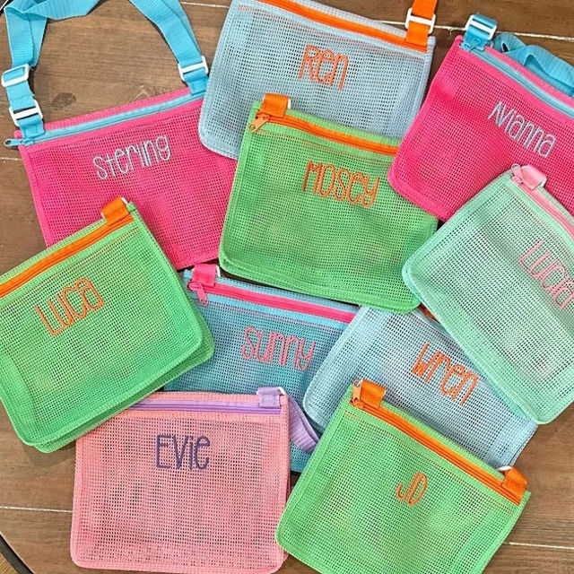 Picture of Custom Embroidered Kids Beach Bag - Personalized Shell Zipper Mesh Backpack - Custom Kids Shell Collecting Mesh Bag