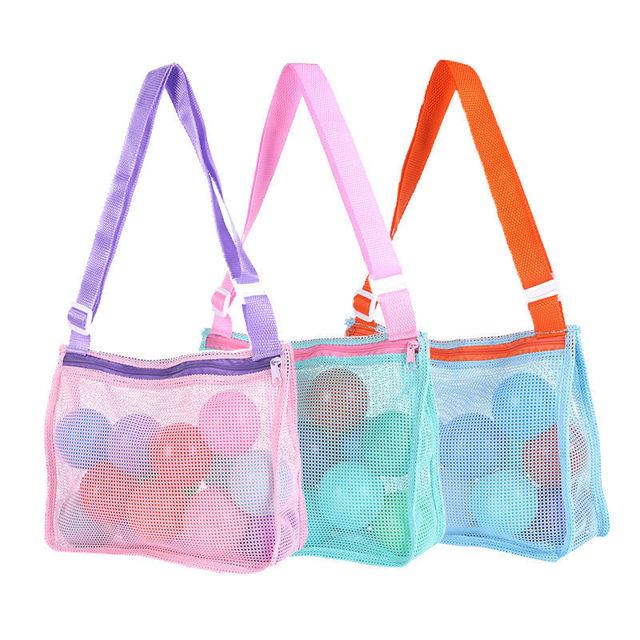 Picture of Custom Embroidered Kids Beach Bag - Personalized Shell Zipper Mesh Backpack - Custom Kids Shell Collecting Mesh Bag