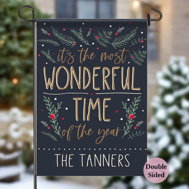 Afbeeldingen van Kersttuinvlag met namen - Gepersonaliseerde buitendecoratie voor tuin en terras