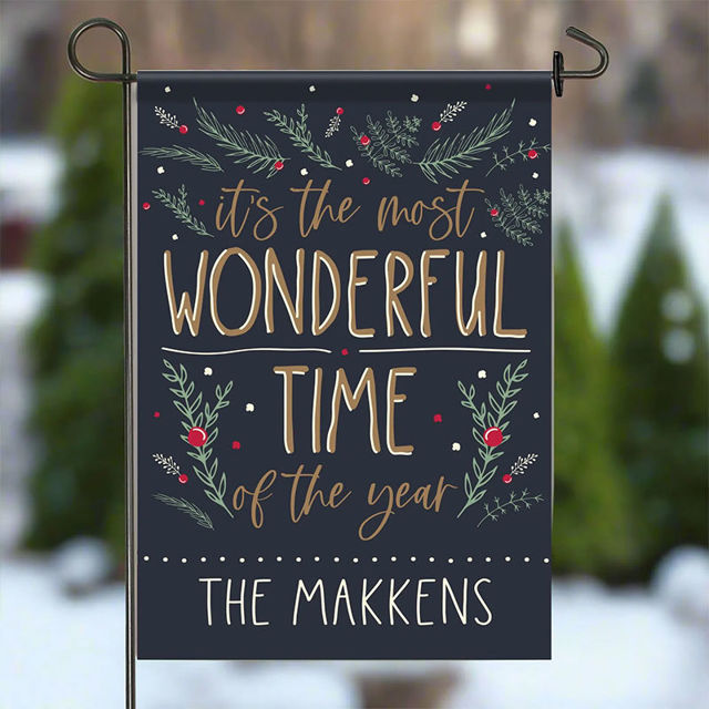 Afbeeldingen van Kersttuinvlag met namen - Gepersonaliseerde buitendecoratie voor tuin en terras