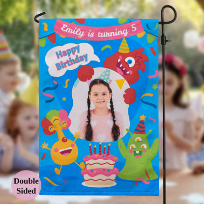 Picture of Birthday Party Sign Garden Flag - Custom Birthday Party Flag with Name - Let's Celebrate Birthday Flag