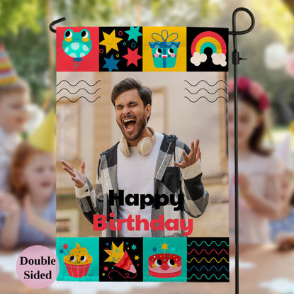 Picture of Custom Birthday Party Sign Garden Flag with Photo -  Personalised Birthday Party Flag