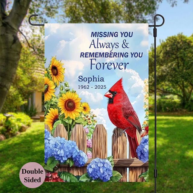 Picture of Personalized Memorial Garden Flag with Cardinals - Custom Outdoor Decor for Yard & Garden