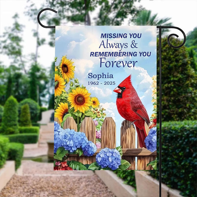 Picture of Personalized Memorial Garden Flag with Cardinals - Custom Outdoor Decor for Yard & Garden