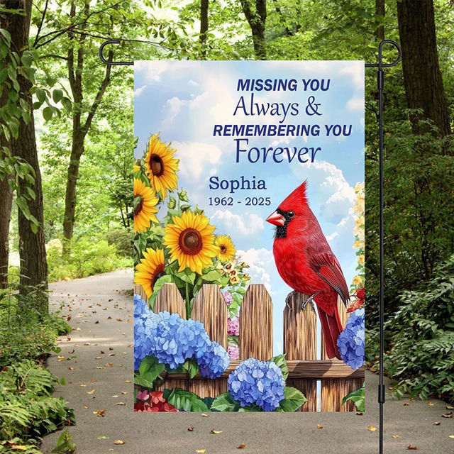 Picture of Personalized Memorial Garden Flag with Cardinals - Custom Outdoor Decor for Yard & Garden
