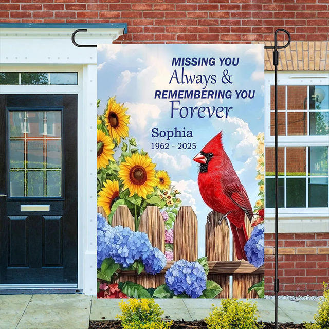 Picture of Personalized Memorial Garden Flag with Cardinals - Custom Outdoor Decor for Yard & Garden