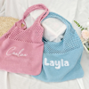 Picture of Custom Crochet Mesh Beach Tote - Custom Crochet Embroidered Beach Tote - Custom Name Knit Tote