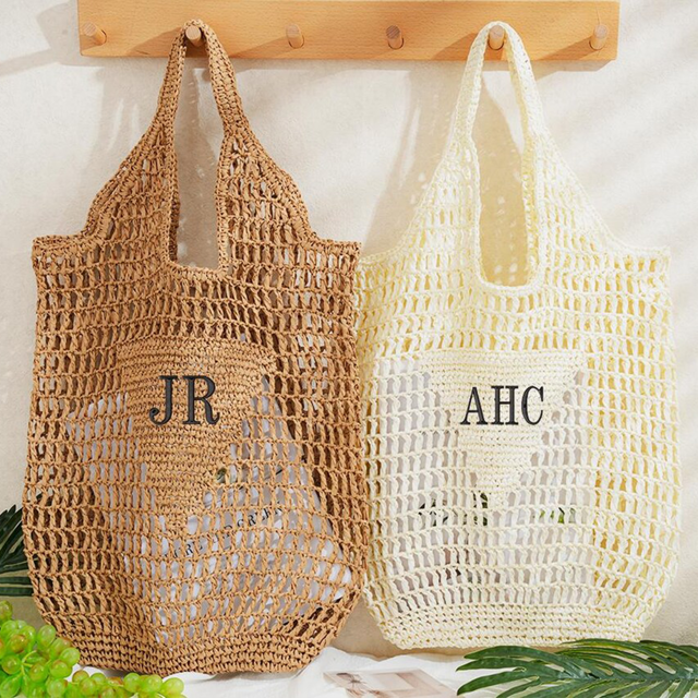 Picture of Custom Embroidered Straw Bag - Custom Name Beach Tote Bag - Personalized Beach Tote Bag