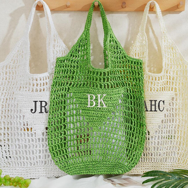 Picture of Custom Embroidered Straw Bag - Custom Name Beach Tote Bag - Personalized Beach Tote Bag