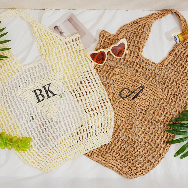 Picture of Custom Embroidered Straw Bag - Custom Name Beach Tote Bag - Personalized Beach Tote Bag