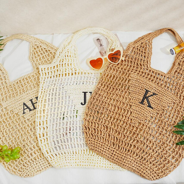 Picture of Custom Embroidered Straw Bag - Custom Name Beach Tote Bag - Personalized Beach Tote Bag