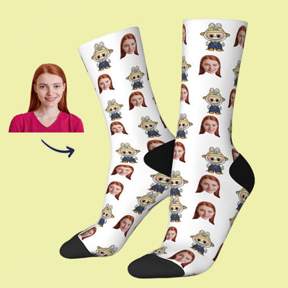 Picture of Custom Photo Face Socks for Family - Lovely Socks with Popular Cartoon Elements - Gift for Boys and Girls