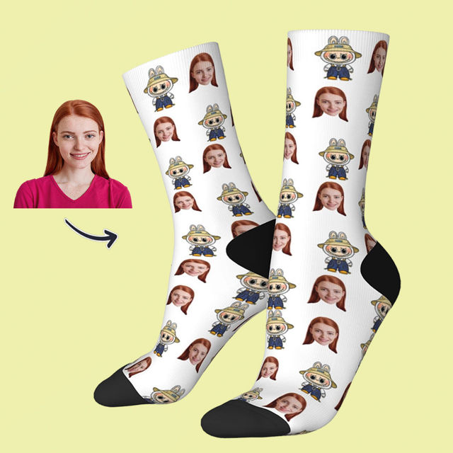 Picture of Custom Photo Face Socks for Family - Lovely Socks with Popular Cartoon Elements - Gift for Boys and Girls