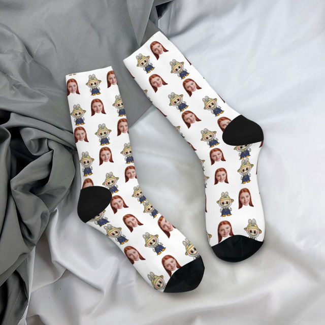 Picture of Custom Photo Face Socks for Family - Lovely Socks with Popular Cartoon Elements - Gift for Boys and Girls