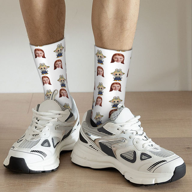 Picture of Custom Photo Face Socks for Family - Lovely Socks with Popular Cartoon Elements - Gift for Boys and Girls