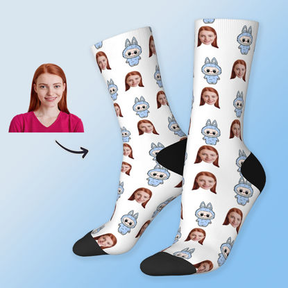 Picture of Custom Photo Face Socks for Family - Lovely Socks with Popular Cartoon Elements - Gift for Men, women and Kids
