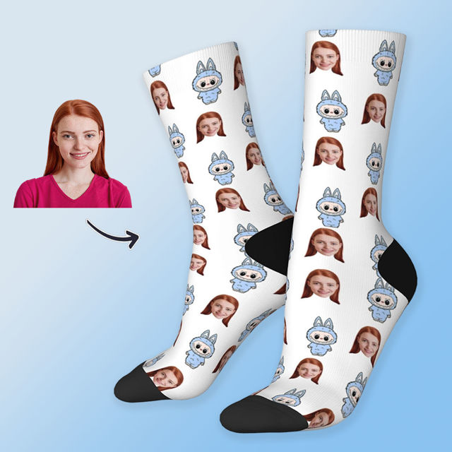Picture of Custom Photo Face Socks for Family - Lovely Socks with Popular Cartoon Elements - Gift for Men, women and Kids