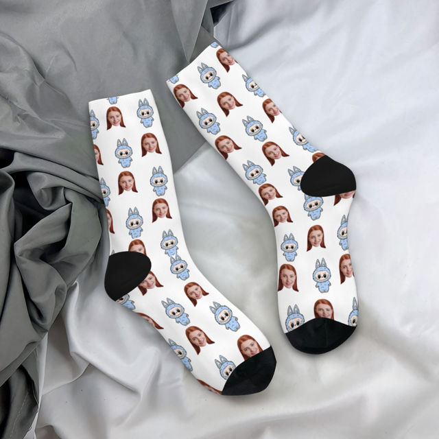Picture of Custom Photo Face Socks for Family - Lovely Socks with Popular Cartoon Elements - Gift for Men, women and Kids