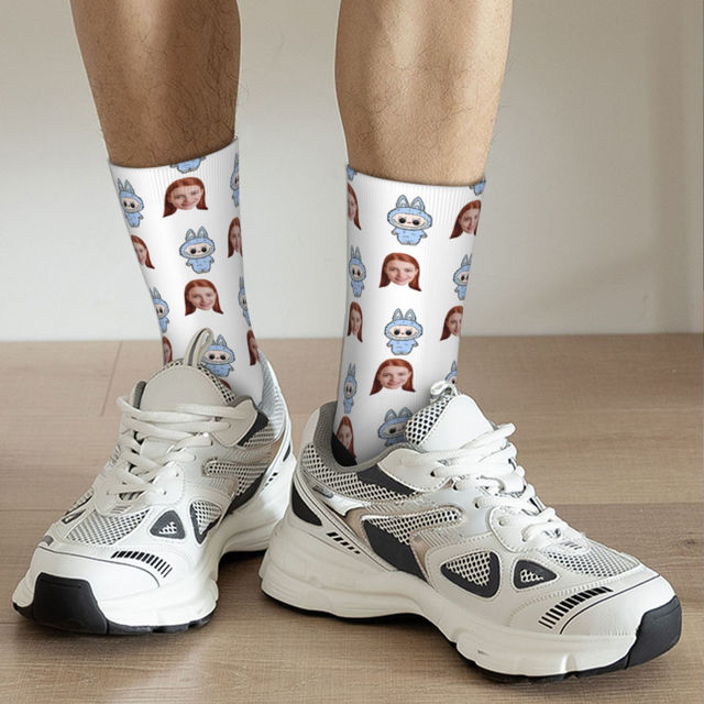 Picture of Custom Photo Face Socks for Family - Lovely Socks with Popular Cartoon Elements - Gift for Men, women and Kids