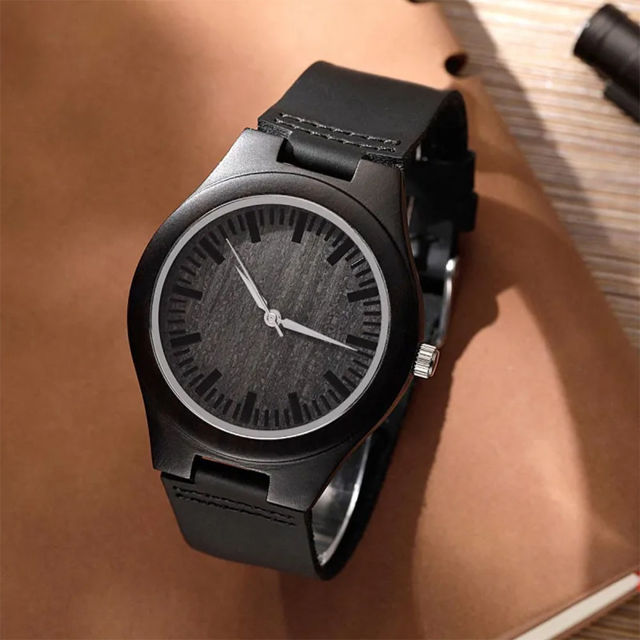 Picture of Personalized Watch - Custom Engraved Bamboo Wood Photo Watch - Engraved On the Back