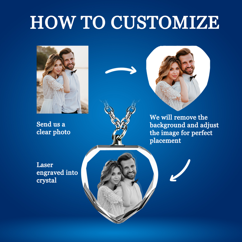 Picture of Personalized 2D or 3D Crystal Photo Necklace Gift in Heart