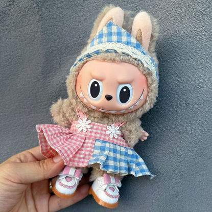 Picture of Custom Labubu Clothing Sets - Blue and Pink Plaid Skirt - Doll and Shoes Not Included