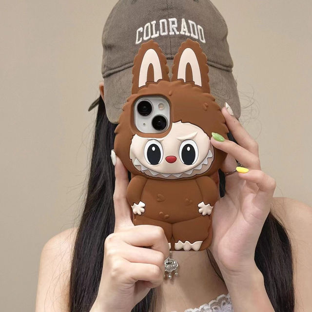 Picture of Cartoon Labubu iPhone Case - Soft Silicone Back Cover - Kawaii Cute Style for iPhone - Fun Character Gift