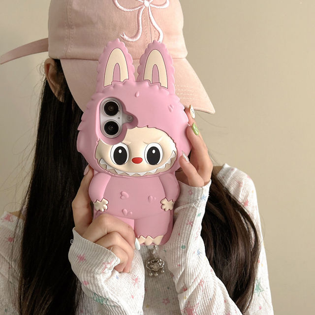 Picture of Cartoon Labubu iPhone Case - Soft Silicone Back Cover - Kawaii Cute Style for iPhone - Fun Character Gift