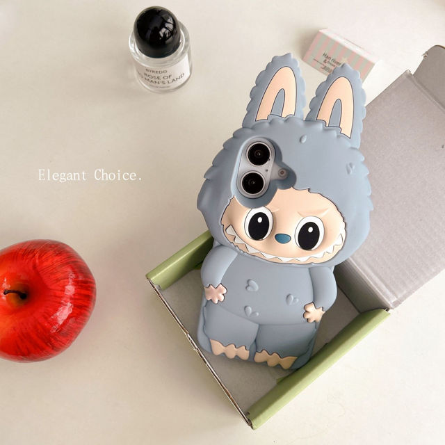 Picture of Cartoon Labubu iPhone Case - Soft Silicone Back Cover - Kawaii Cute Style for iPhone - Fun Character Gift