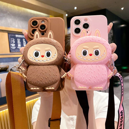 Picture of Cartoon Labubu Phone Case with Coin Purse and Lanyard - Kawaii Cute Style for iPhone - Fun Character Gift