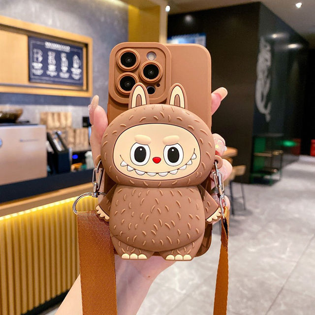 Picture of Cartoon Labubu Phone Case with Coin Purse and Lanyard - Kawaii Cute Style for iPhone - Fun Character Gift