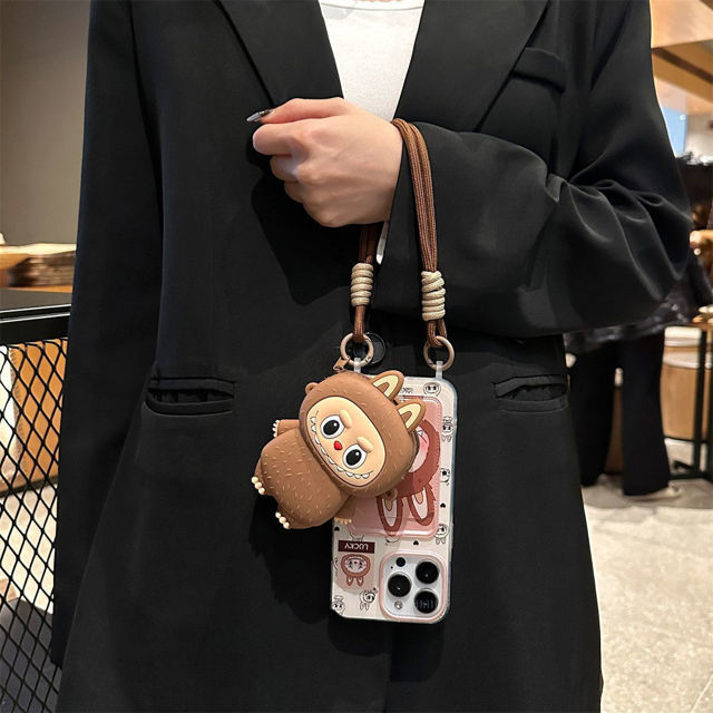 Picture of Cartoon Labubu Phone Case - Kawaii Cute Style for iPhone - Wrist strap, Shoulder Strap and Mini Bag Free Combination - Fun Character Gift