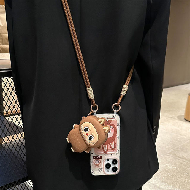 Picture of Cartoon Labubu Phone Case - Kawaii Cute Style for iPhone - Wrist strap, Shoulder Strap and Mini Bag Free Combination - Fun Character Gift