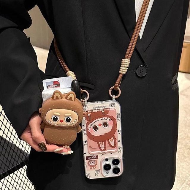 Picture of Cartoon Labubu Phone Case - Kawaii Cute Style for iPhone - Wrist strap, Shoulder Strap and Mini Bag Free Combination - Fun Character Gift