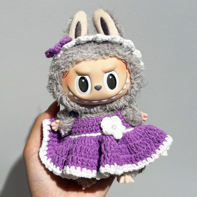 Picture of Handmade Purple Skirt Knitted Set - Custom Labubu Clothing Sets - Doll Not Included