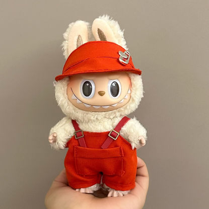 Picture of Custom Gen 1 & 2 Labubu Clothing Sets - Red Overalls - Clothes Only for 17cm Labubu Plush Doll - Doll and Shoes Not Included