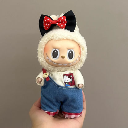 Picture of Custom Gen 1 & 2 Labubu Clothing Sets - One-Shoulder Denim Overalls - Clothes Only for 17cm Labubu Plush Doll - Doll and Shoes Not Included
