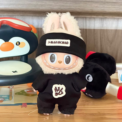Picture of Custom Gen 1 & 2 Labubu Clothing Sets - All-Black Cool Style - Clothes Only for 17cm Labubu Plush Doll - Doll and Shoes Not Included