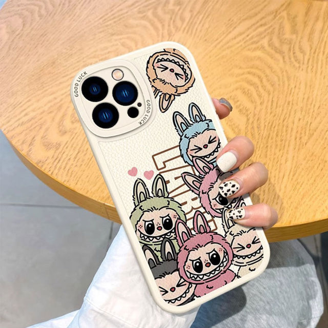 Picture of Cartoon Labubu Phone Case - Full-Covered Painted Labubu Family Phone Case for iPhone - Fun Character Gift