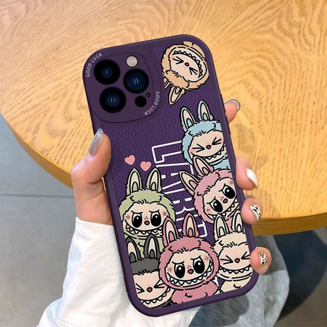 Picture of Cartoon Labubu Phone Case - Full-Covered Painted Labubu Family Phone Case for iPhone - Fun Character Gift