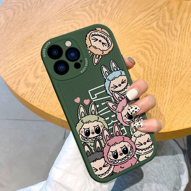 Picture of Cartoon Labubu Phone Case - Full-Covered Painted Labubu Family Phone Case for iPhone - Fun Character Gift