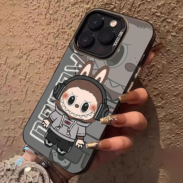Afbeeldingen van Cartoon Labubu telefoonhoesje - wit en grijs voor iPhone - leuk karaktercadeau