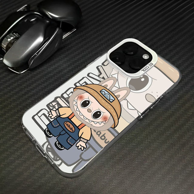 Afbeeldingen van Cartoon Labubu telefoonhoesje - wit en grijs voor iPhone - leuk karaktercadeau