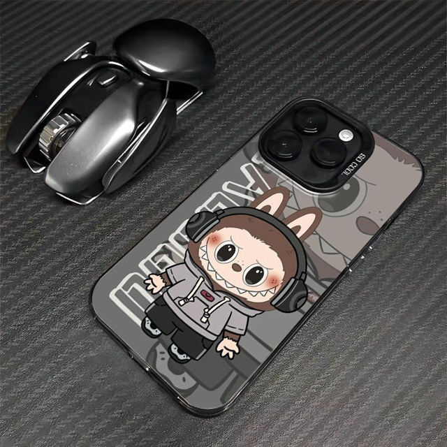 Afbeeldingen van Cartoon Labubu telefoonhoesje - wit en grijs voor iPhone - leuk karaktercadeau