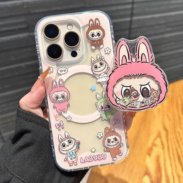 Picture of Cartoon Labubu Phone Case - Pink Magnetic Style for iPhone and Galaxy - Fun Character Gift