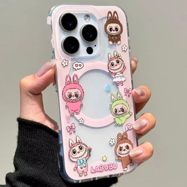 Picture of Cartoon Labubu Phone Case - Pink Magnetic Style for iPhone and Galaxy - Fun Character Gift