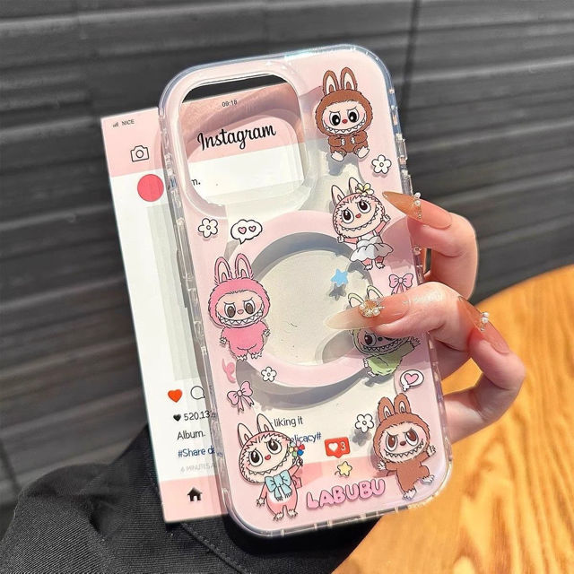 Picture of Cartoon Labubu Phone Case - Pink Magnetic Style for iPhone and Galaxy - Fun Character Gift